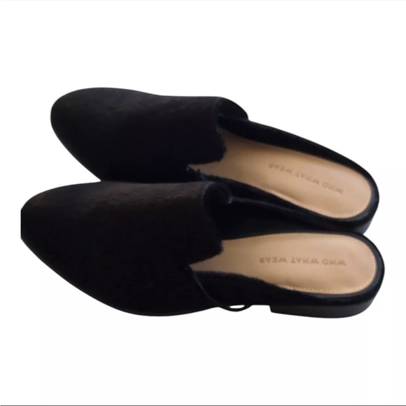 New Who What Wear Faux Fur Mules Flats Black Size 6.5 7.5 8.5 Comfort Slides - Picture 3 of 14